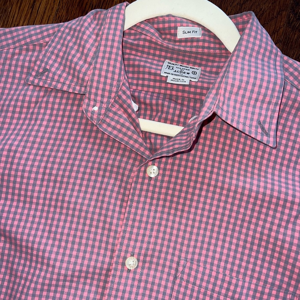 J. Crew Pink and Gray Men’s Plaid Button-Down Shirt